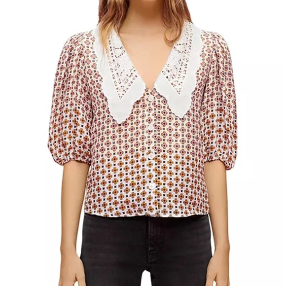 Maje Cosange Embroidered Collar Button Down Linen Shirt - Picture 7 of 13